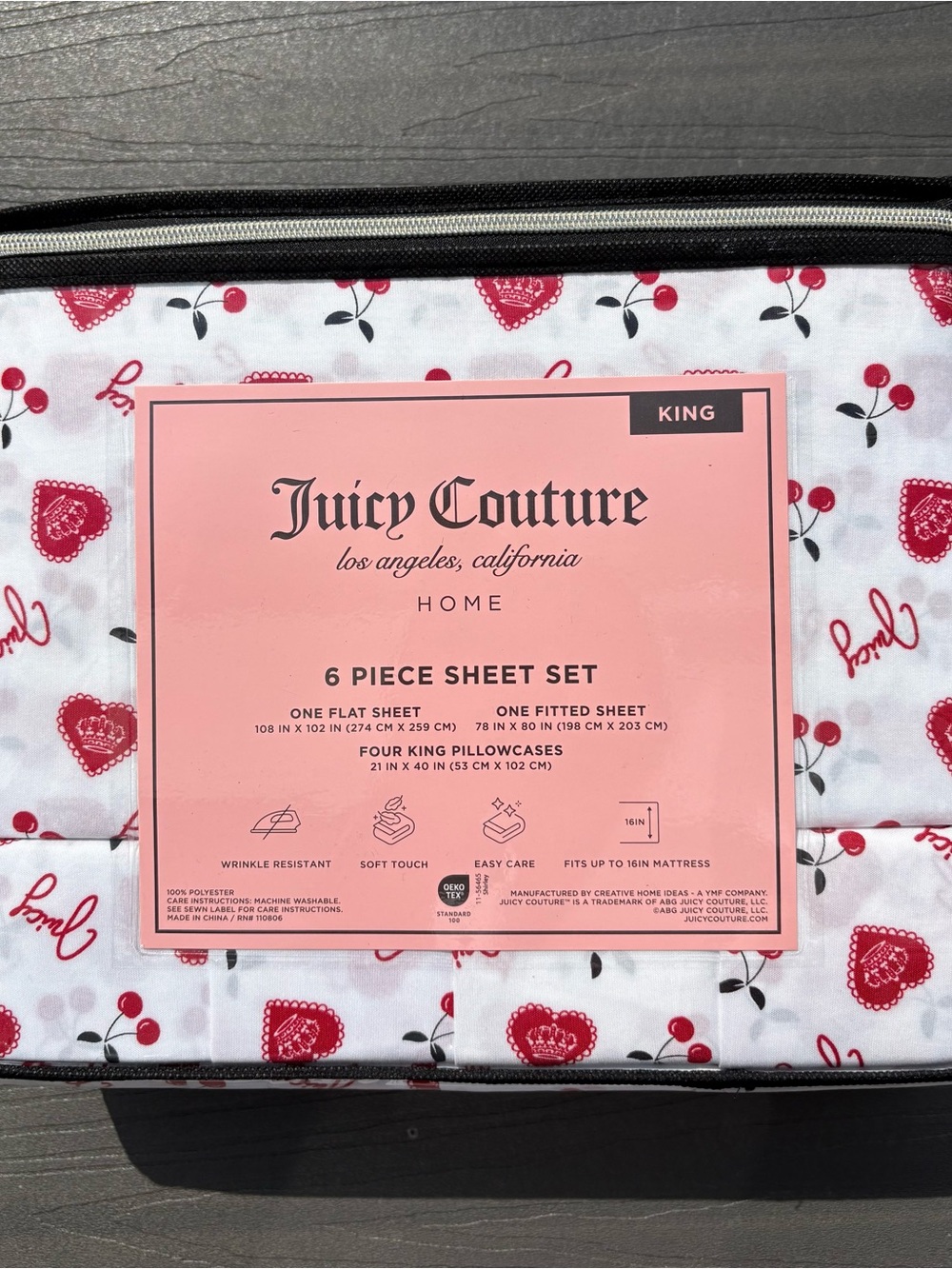 Juicy Couture Cherry Crown Heart 6PC King Sheet Set